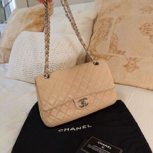 Authentic Chanel Double Flap Bag – 2008/2009 – Rare Nude Lambskin with Silver Ha